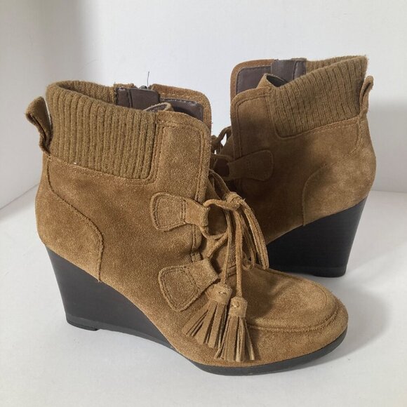 Womens Franco Sarto Suede Wedge Zip Westerly Bootie Brown 6.5 - Picture 1 of 9